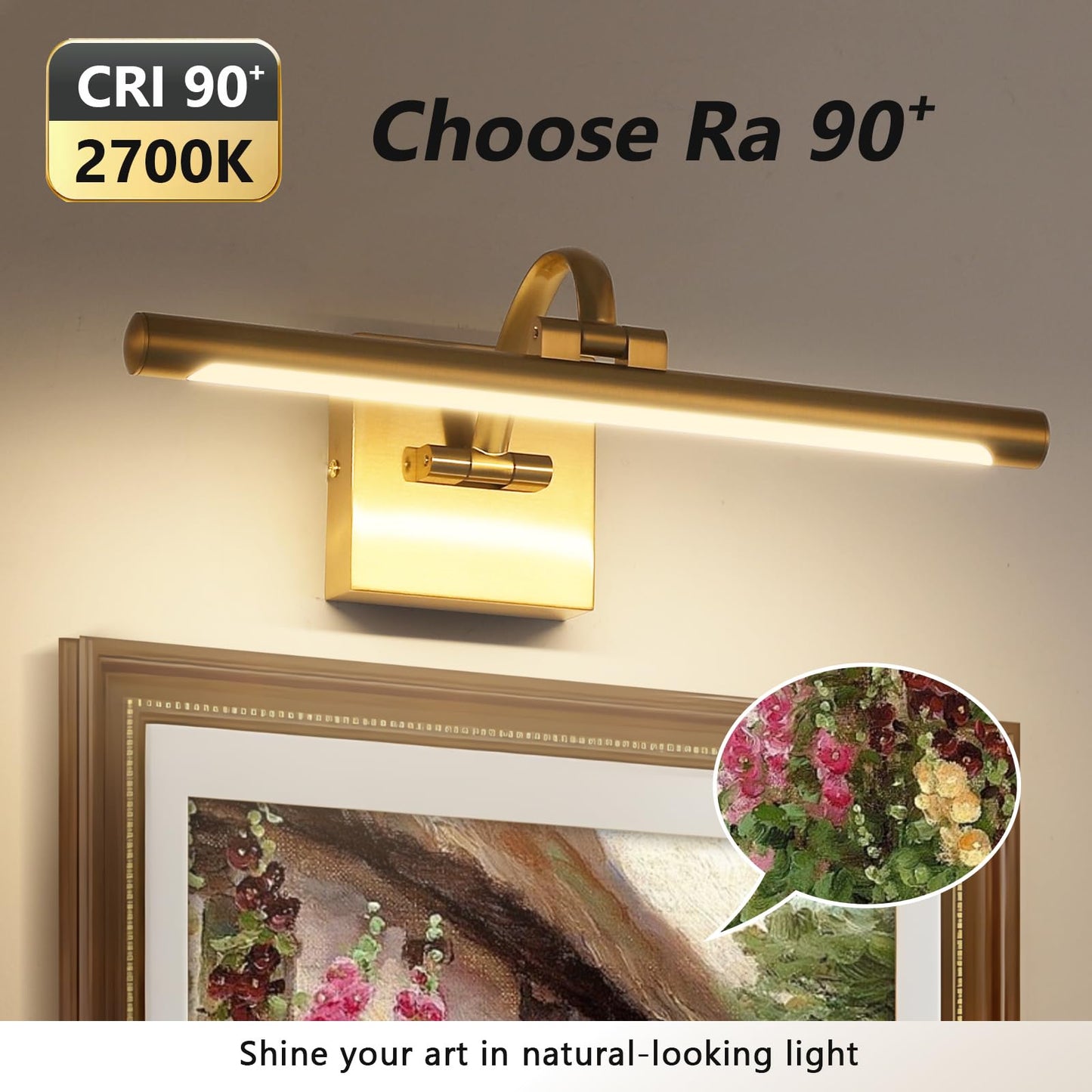 Desoop Brass Picture Lights For Wall Hard-Wired Led Picture Lighting Dimmable Art Light Gallery Lighting For Wall Portraits Artwork 15.75 Inch 7W Warm White