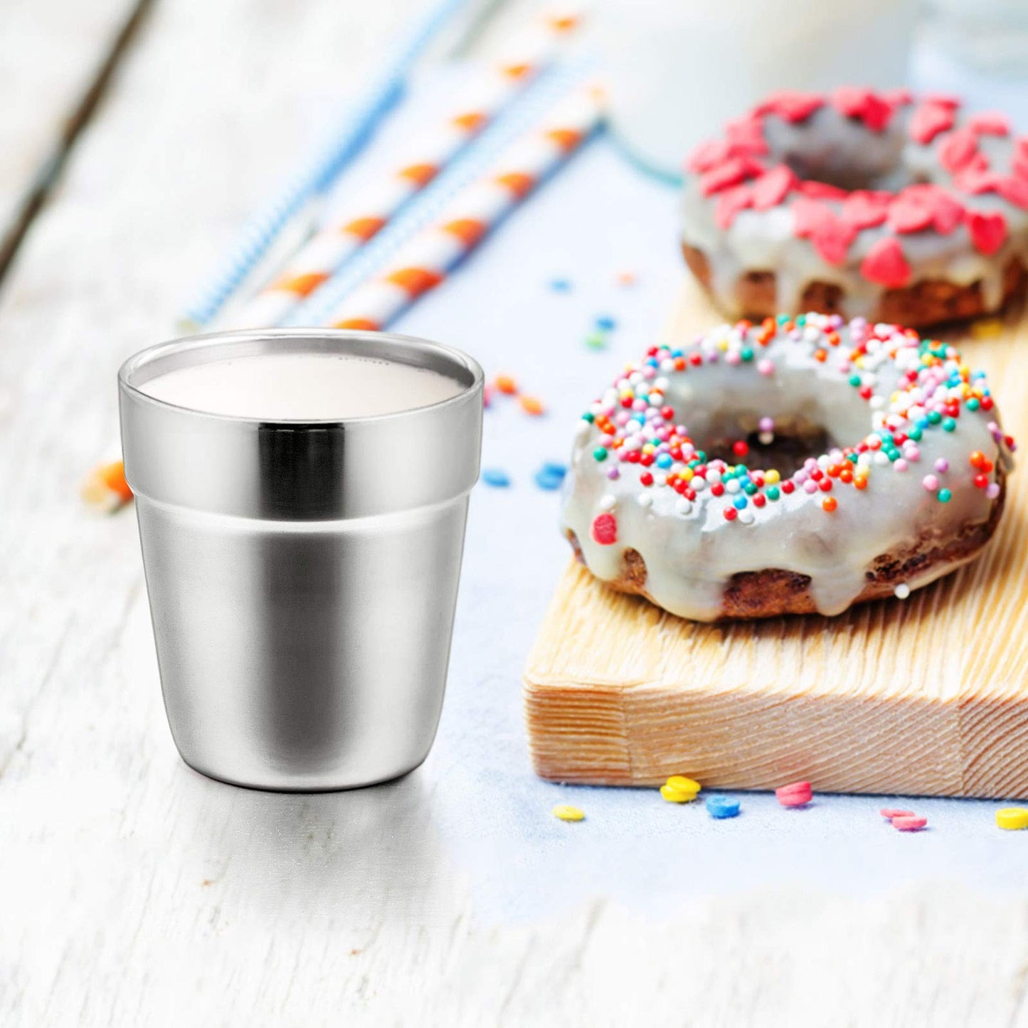 E-far Metal Cups for Kids Baby, 6 Ounce Stainless Steel Insulated Cups for Toddler Children, Training & Transition, Double Wall & Shatterproof, Mirror Polished & Dishwasher Safe - 2 Pack