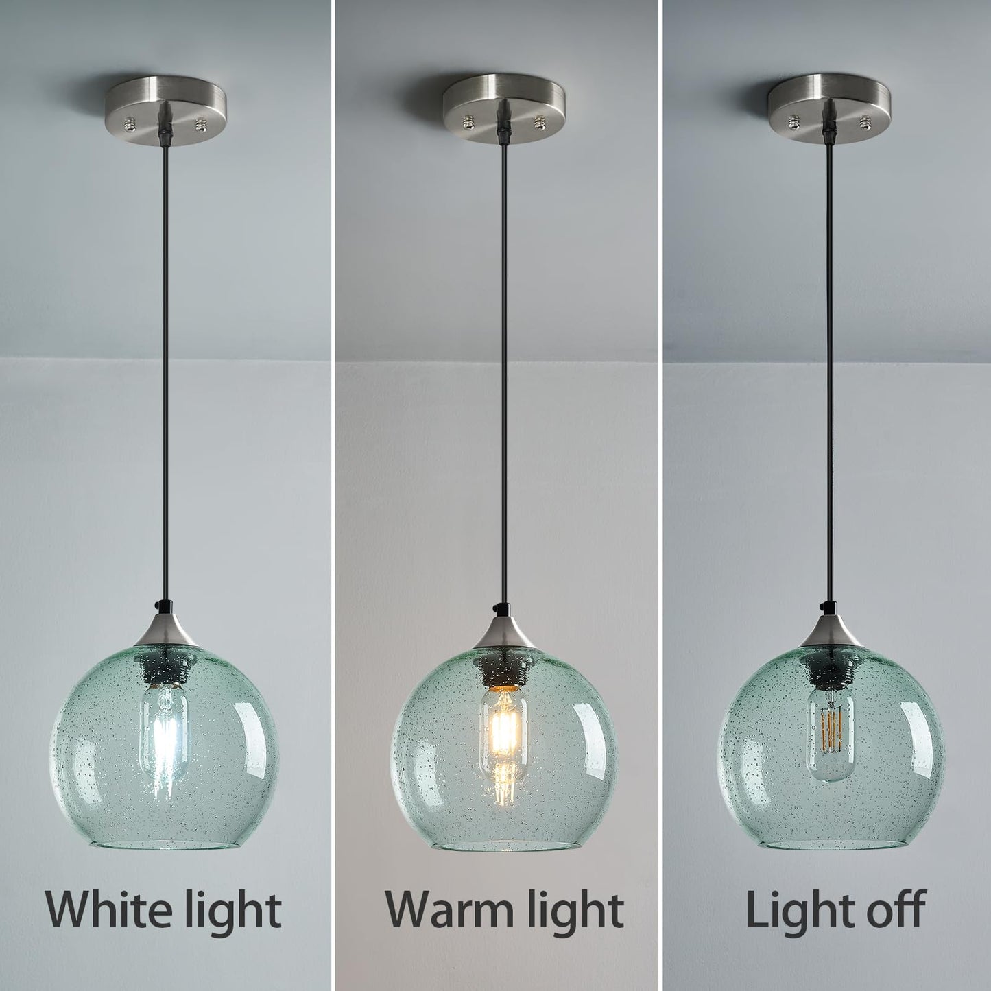 Lbsqj Light Green Glass Pendant Lights Kitchen Island Lighting Globe Pendant Light Fixtures Modern Pendant Lighting For Bedroom Living Dining Room Light Fixture (7.87 In  2 Pack)
