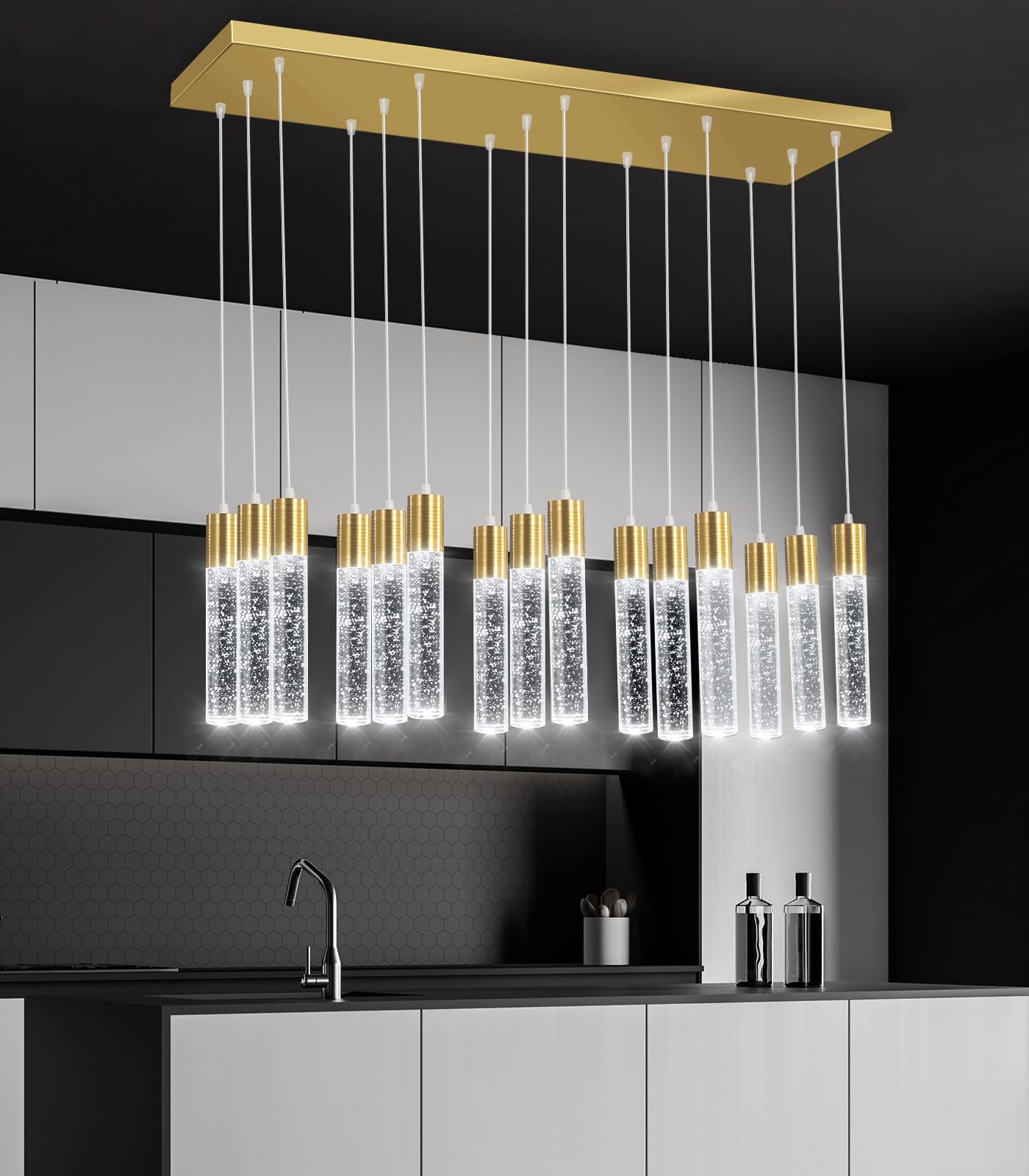15-Lights Modern Led Pendant Lighting Fixture For Kitchen Island Crystal Chandelier Light Fixtures For Dining Room Living Room Gold