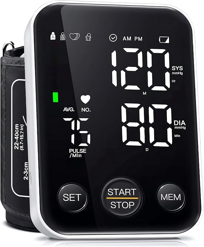 Oklar Blood Pressure Monitor Upper Arm Monitors for Home Use BP Machine Sphygmomanometer with 2x120 Reading Memory Adjusta...
