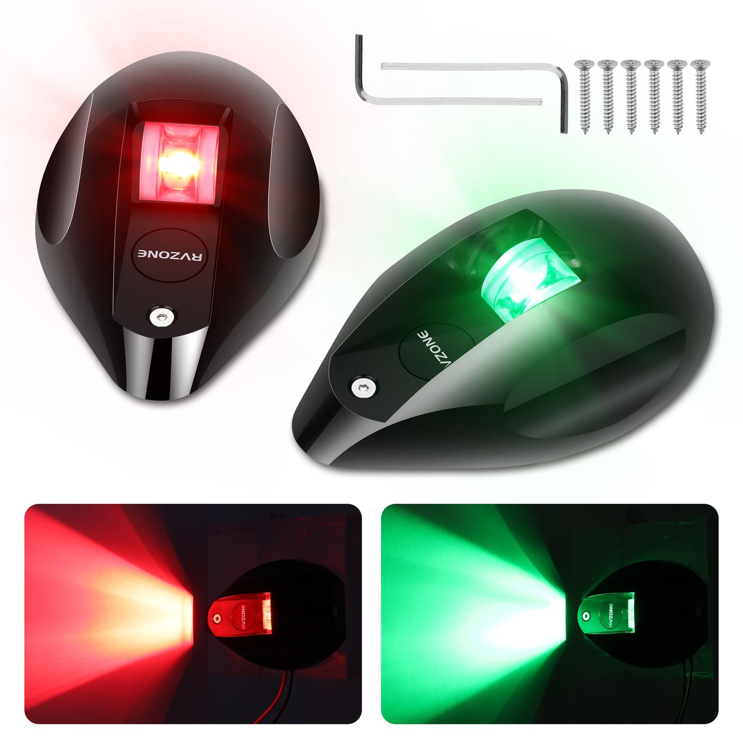 Rvzone Boat Navigation Lights Bow Lights For Boats Red And Green Led Marine Navigation Lighting Ip67 Waterproof Led Boat Lighting Bow And Stern Nav Light For Pontoon Yach  Marine (Black)