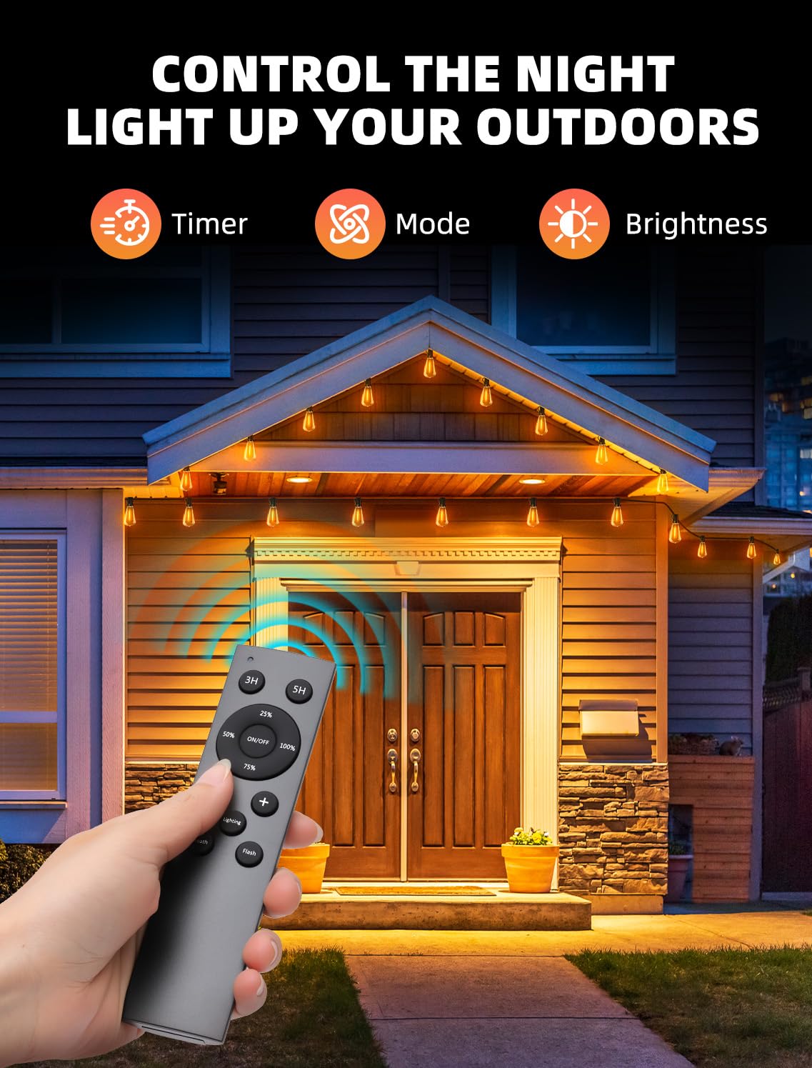 Vozuji Outdoor Patio String Lights: 50Ft 15M Outside Waterproof Light - Remote Dimmable St38 Shatterproof Bulb Connectable Hanging Outdoor Electric Lighting - Backyard Yard Gazebo Porch Party
