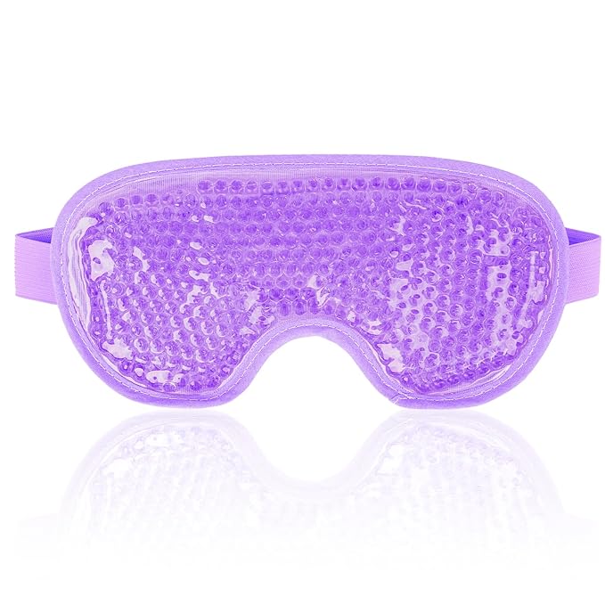 NEWGO Cooling Gel Eye Mask - Reusable Cold Pack for Puffy Eyes, Dark Circles, Migraine, Stress Relief - Purple With Soft P...