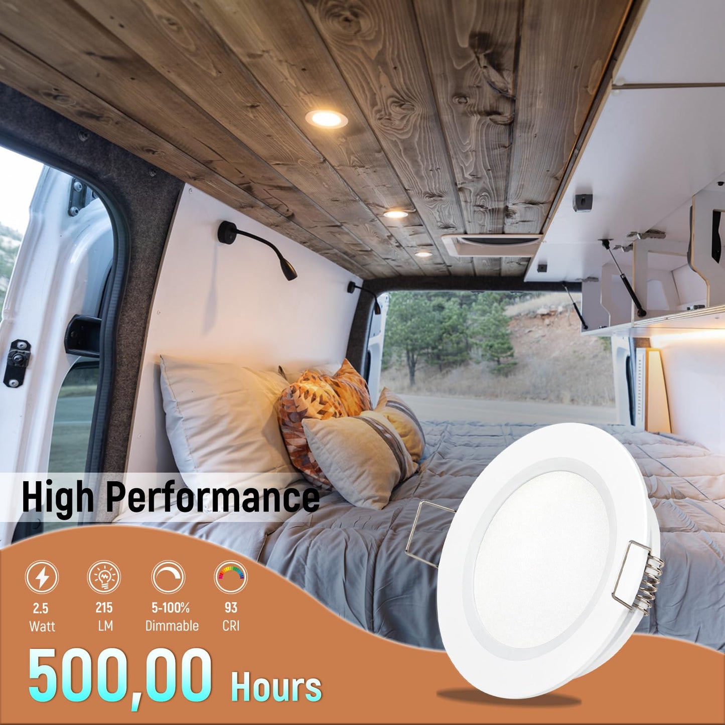 Obeaming 8 Pack 12 Volt Led Puck Light 2.75?Rv Recessed Mount Ceiling Light For Camper Van Truck Boat Interior Ceiling Kitchen Cabinet Lighting Cri 93 (Pearly White/Cool White)