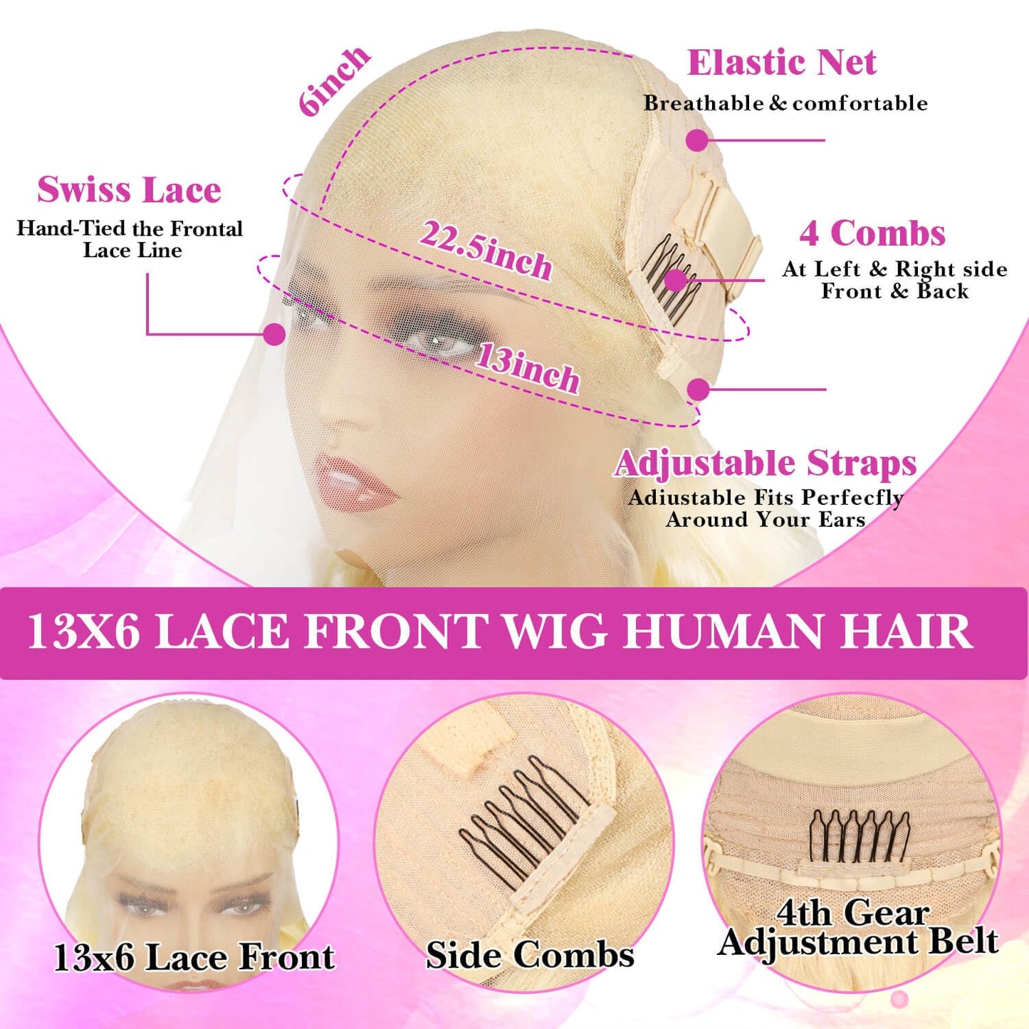 JIEDAOKOU 613 13x6 Lace Front Wig Human Hair 36 Inch 200 Density Blonde Wig Human Hair 613 HD Lace Frontal Wig 13x6 Body Wave Bl