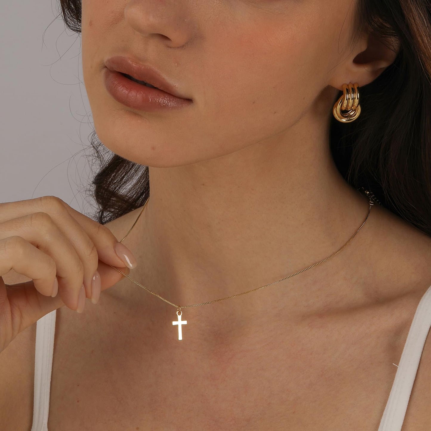 Bheop Cross Necklace for Women Trendy 14K Real Gold Plated Dainty Small Cross Pendant Choker Necklaces Simple Cute Charm Faith R