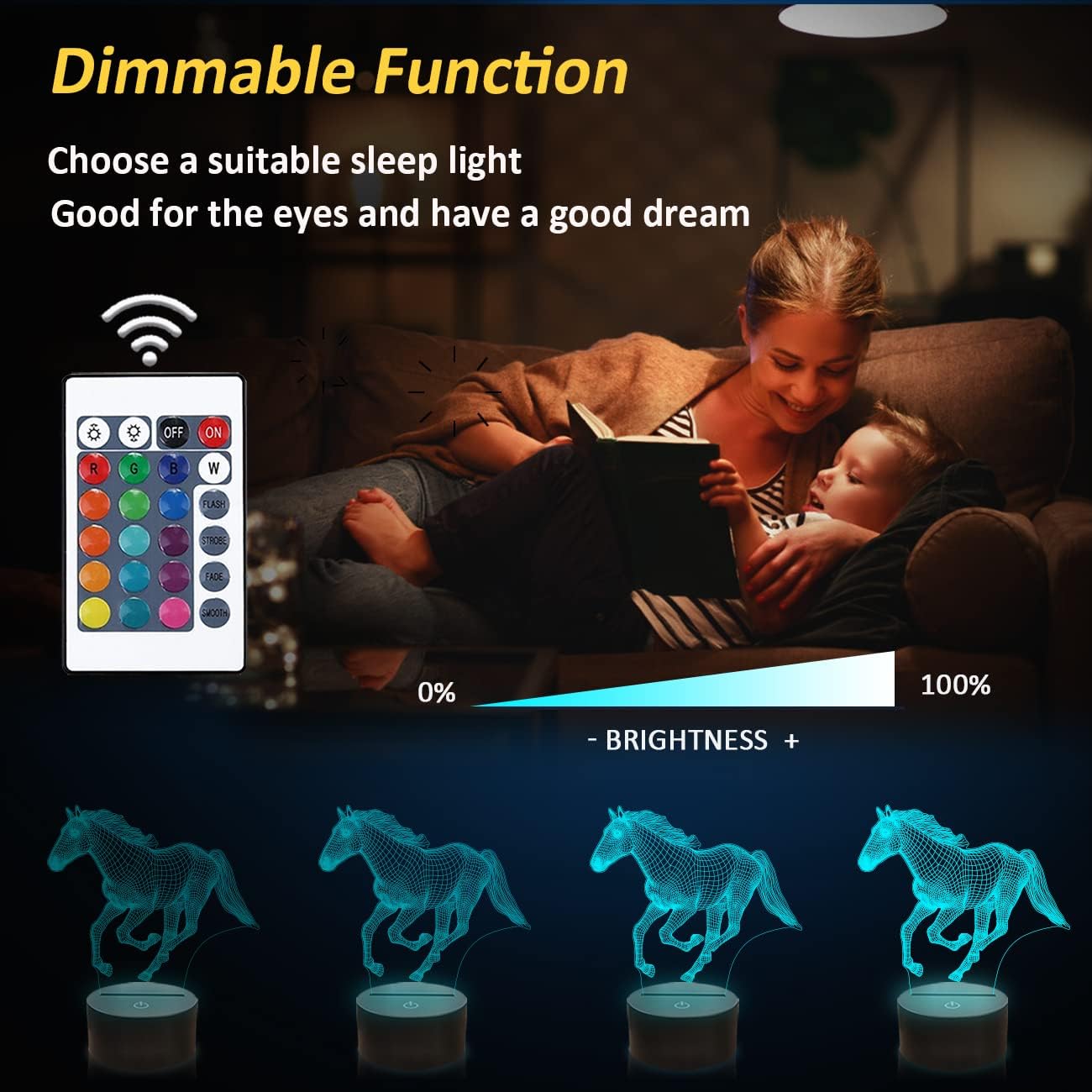 Lightzz Horse Night Light Lamp with Remote Control, 16 Colors, Acrylic, Model FS-XMX001-9999, Perfect for Kids Room Holiday Gifts