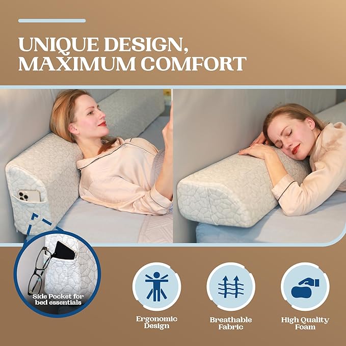 FeelAtHome Bed Gap Filler for Queen Bed | Bed Wedge Pillow for Headboard to Close The Gap (0-8") Between Headboard and Mattress - Queen Size (60"x10"x5")