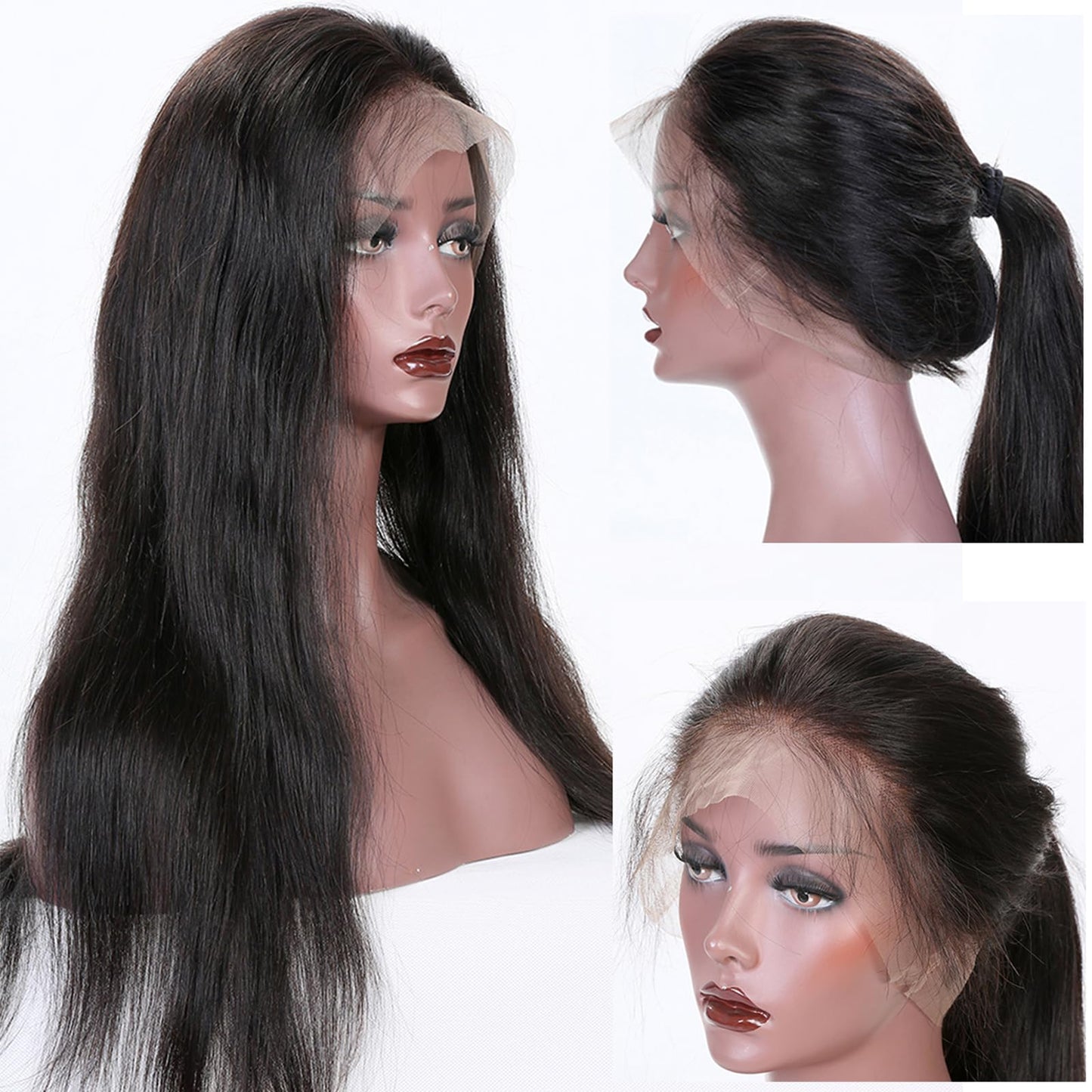 KUN Glueless Human Hair Wigs for Black Women Straight Human Hair 360 Lace Wigs Pre Plucked Bleached Knots Lace Front Wig 150% De