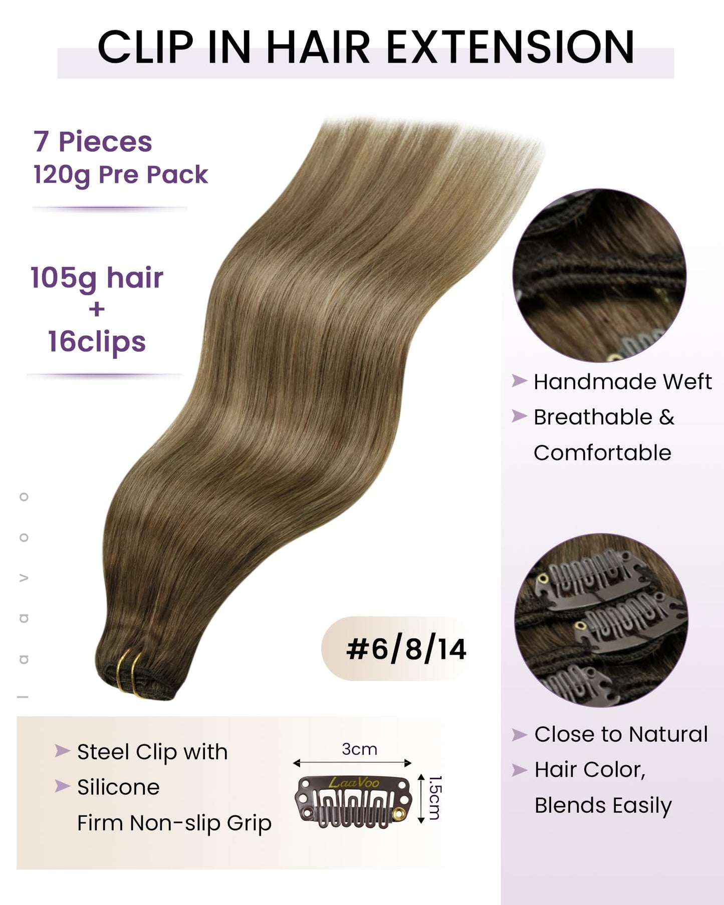 LaaVoo Clip in Hair Extensions Real Human Hair Clip in Extensions Brown Balayage Clip ins Hair Extension 7pcs 120g 20 Inch
