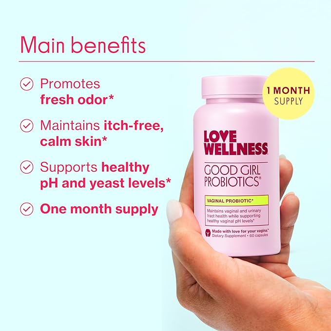 Love Wellness Good Girl Probiotics | Women's Vaginal Health Supplement | Vaginal Probiotics for Women pH Balance & Urinary Tract Health | Support Vaginal Odor & Flora | 60 Count