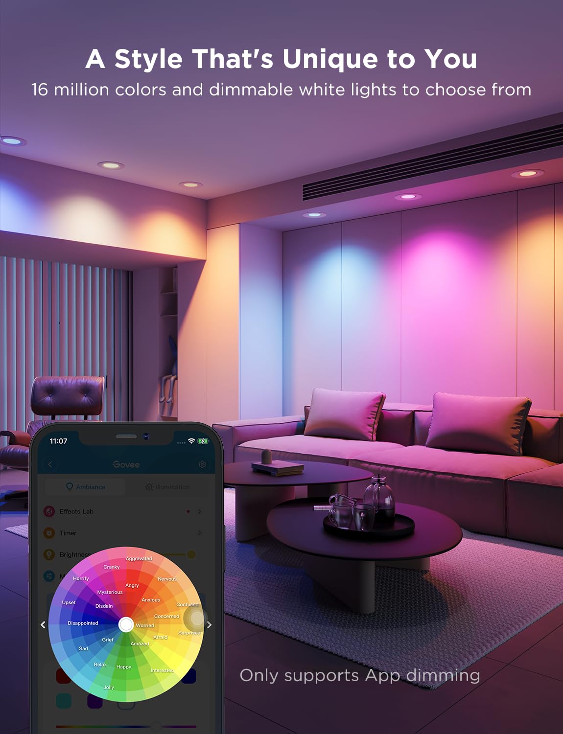 Govee Smart Retrofit Recessed Lighting 6 Inch, Wi-Fi Bluetooth Direct Connect RGBWW Retrofit Can Lights, 65 Scene Modes, Works with Alexa & Google Assistant, 1000 Lumens, 6 Pack