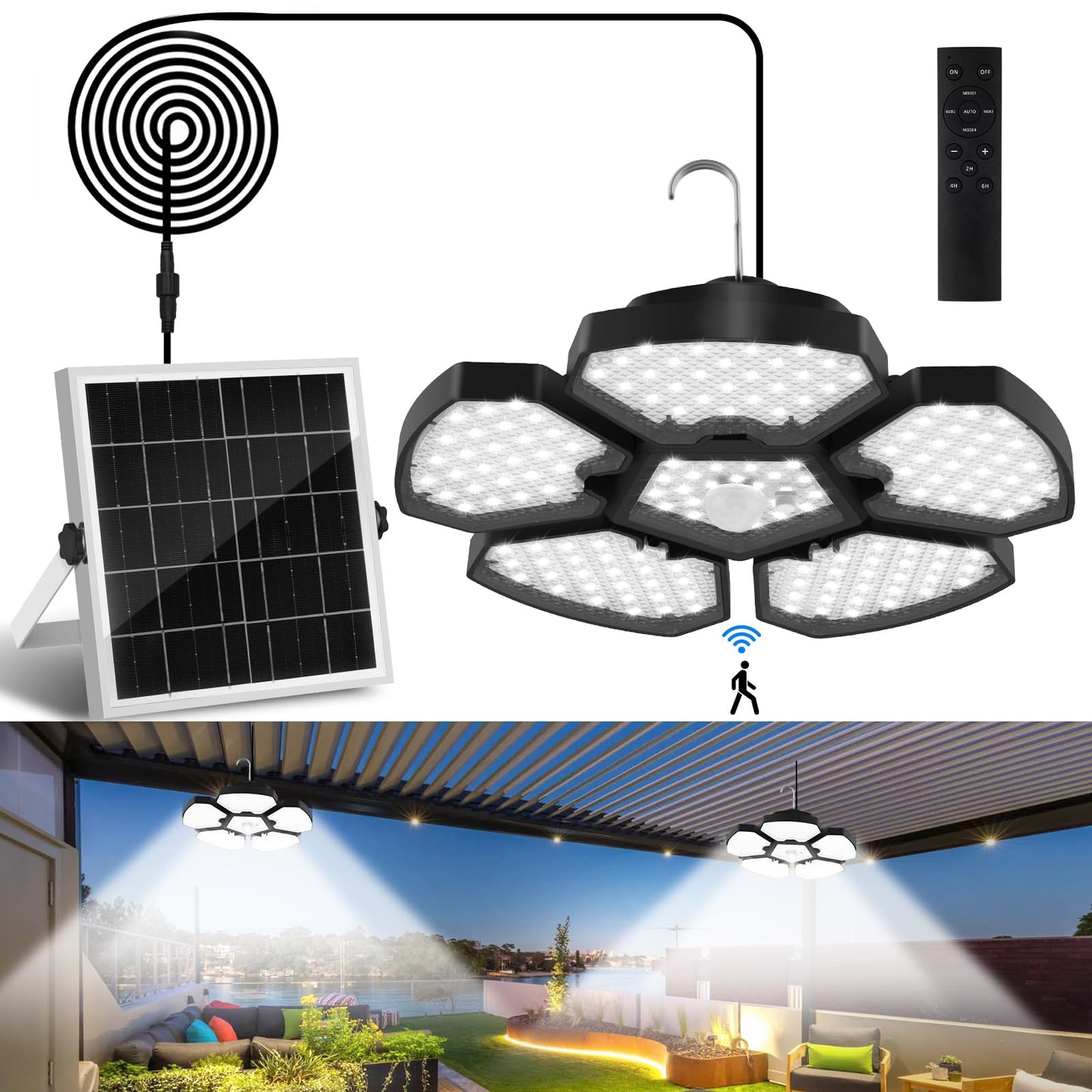 TSUNESLUX Solar Shed Light - Motion Sensor, IP65 Waterproof, 6000K, Remote Control, Model TS-G2306