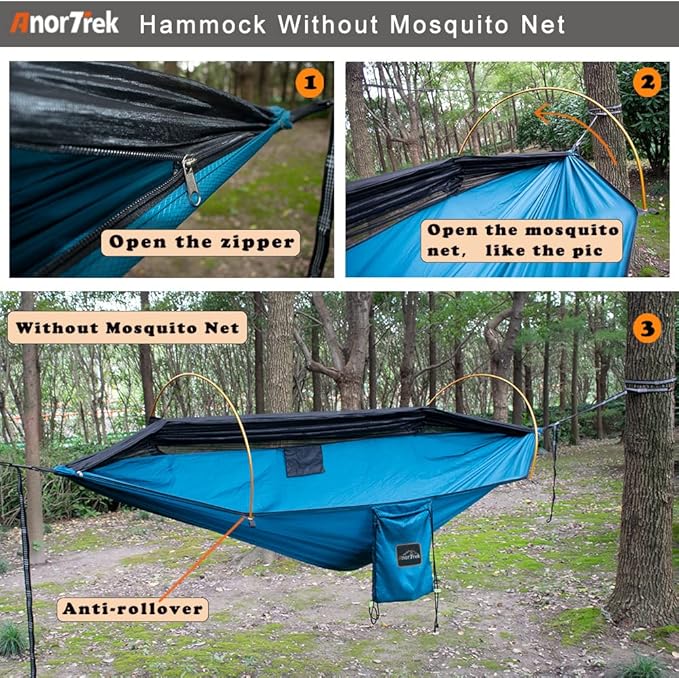 Camping Hammock with Mosquito Net and Rain Fly Tarp, Portable Double Hammock with Two Tree Straps, 230T Nylon Hammock and Waterproof Rain Fly Set for Hiking, Backpacking, Overnight (Green)