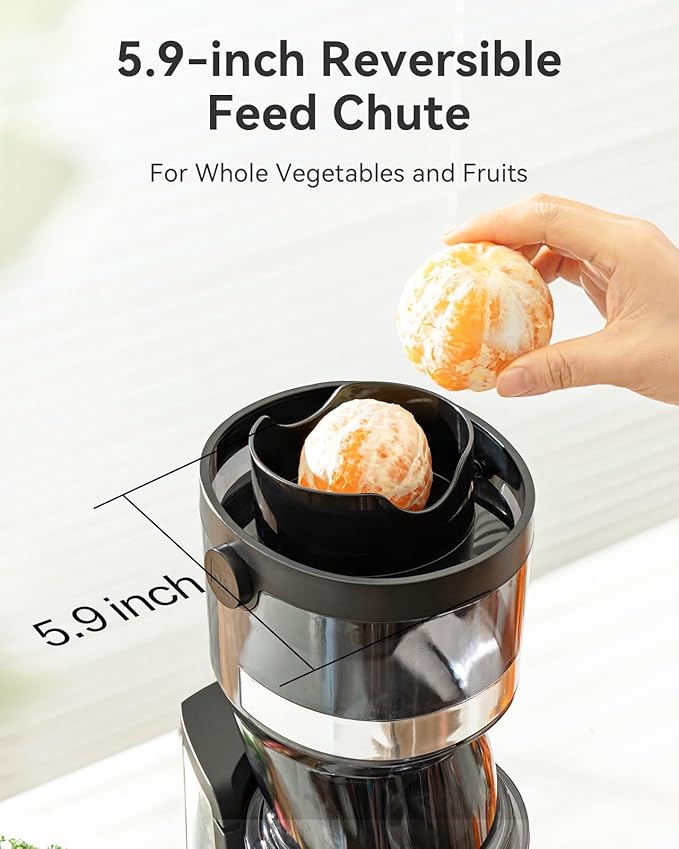 MOKKOM Commercial Cold Press Juicer, 5.9" Large Feed Chute Juice Extractor Machine, High Juice Yield, Slow Masticating Juicer for Whole Vegetables & Fruits, Easy to Clean for home and commercial use