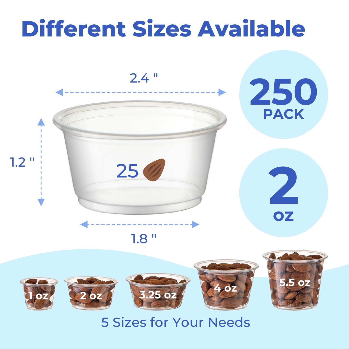 Fit Meal Prep 250 Pack 2 oz BPA Free Condiment Cups No Lids, Disposable Jello Shots Containers, Small Dipping Sauce Cups, Plastic Ramekins in Bulk, Stackable Souffle Cups for Sample, Portioning