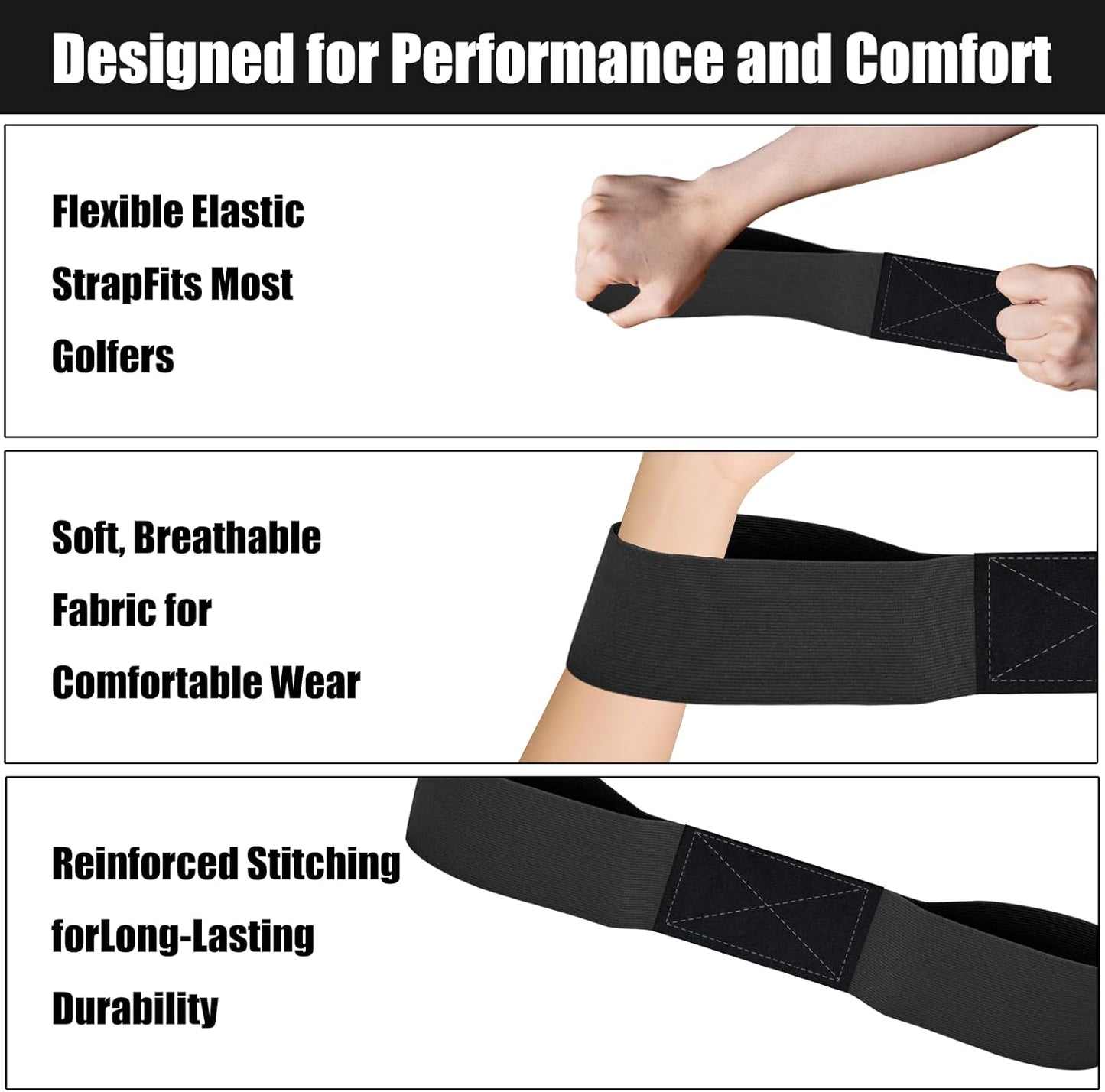 2Pcs Golf Arm Band Training Aid, Golf Swing Band, Golf Connection Band for Hand Positioning and Improved Swing Mechanics (Black)