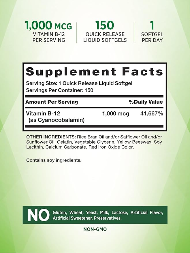 Nature's Truth Vitamin B12 | 1000 mcg | 150 Softgels | Non-GMO & Gluten Free Supplement