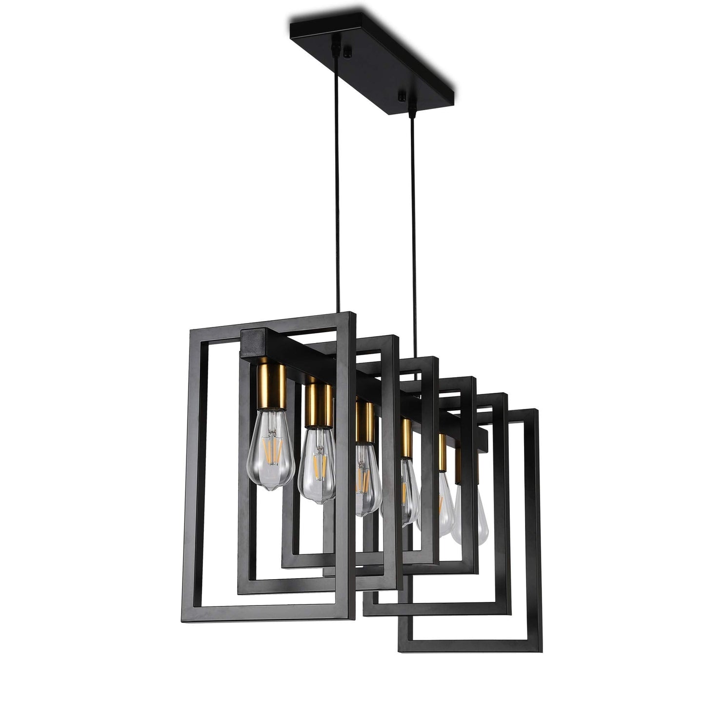 SomSom Kitchen Island Light Pendant 6-Light Industrial Chandelier Matte Black with Antique Brass Finish Model Y-D608U