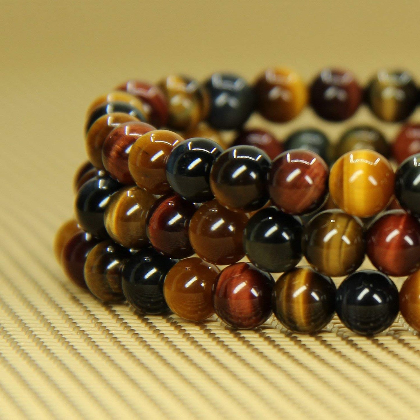 Natural AA Grade Multicolor Tiger Eye Gemstone 6mm Round Beads Stretch Bracelet 7 Unisex