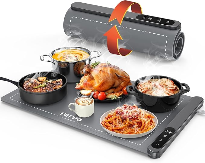 FEPPO Food Warming Mat, Upgrade High-tech Graphene Heating Film, Fast Full Surface Electric Warming Tray with 6 Level Adju...