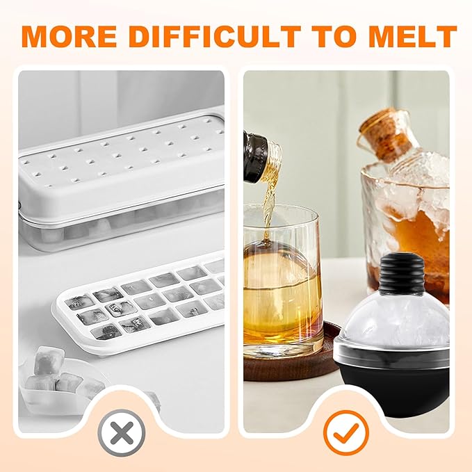 Round Ice Cube Mold, 4Pcs Easy Filled and Emptied Without Touching the Ice, Ice Ball Maker Mold, Reusable Spherical Silicone, Used for Whisky, Cocktails, BPA Free