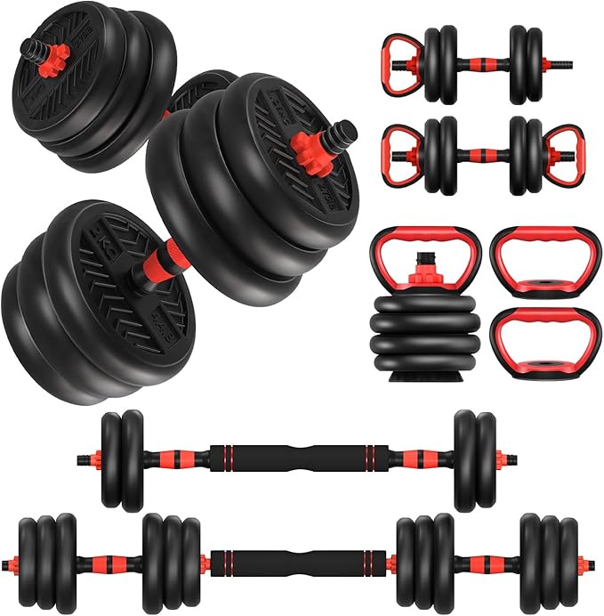 Adjustable Dumbbells,20/30/40/60/80lbs Free Weight Set with Connector, 4 in1 Dumbbells Set Used as Barbell/Kettlebells/Pus...