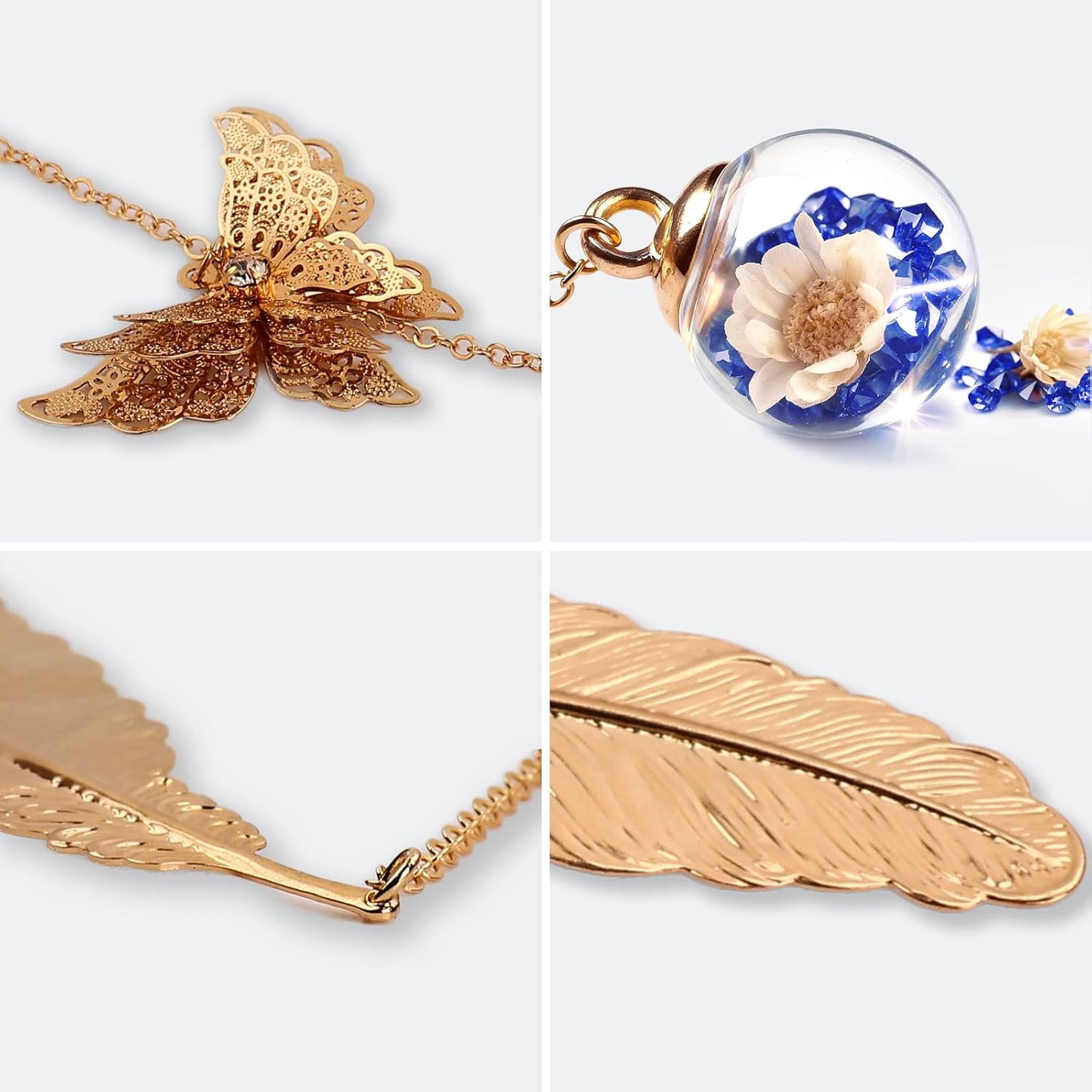 Metal Feather Bookmark with Butterfly Charm – Christmas Gifts for Women, Teachers & Book Lovers – Stocking Stuffers, Secret Santa, Birthday & Holiday Gift Box
