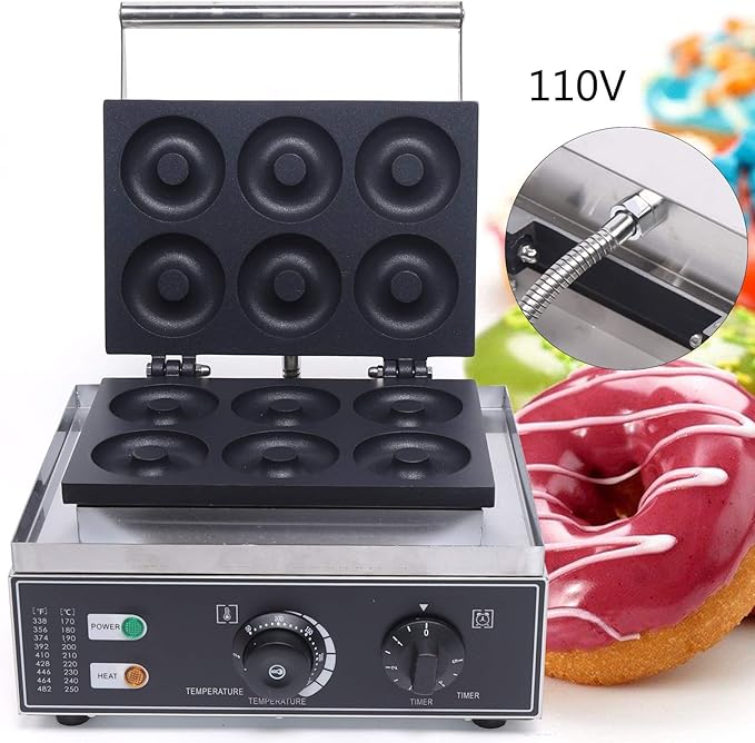 110V Commercial Donut Maker Machine, Electric Stainless Steel Doughnut Maker Double-Sided Heating
