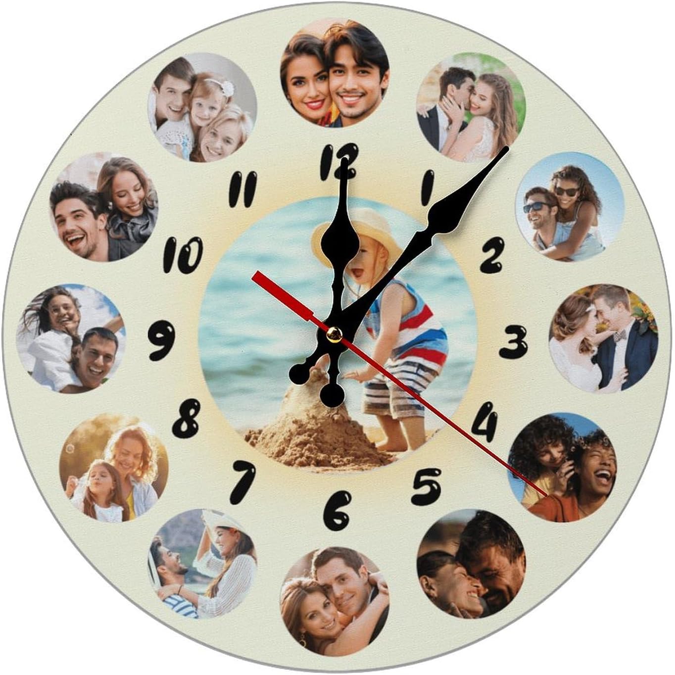 Custom Wall Clock,Personalized Wood Clock add Your Photo/Text,Customizable Silent Round Decoration for Kitchen Bathroom 12inch style8