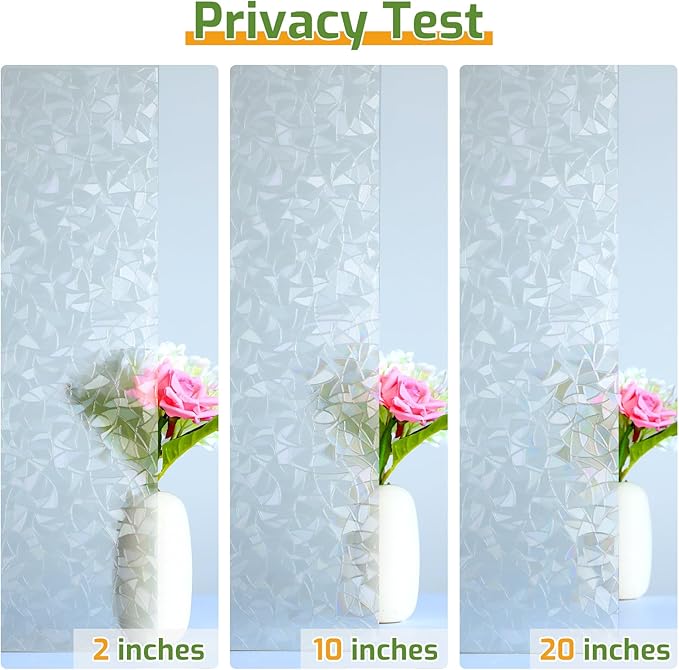 LUTE Window Privacy Film, Rainbow Window Flim, 3D Decorative Stained Glass Cling, Non-Adhesive Vinyl Static Cling UV Blocking Heat Control One Way Glass Covering for Home, Silver, 17.5 x 78.7 inches