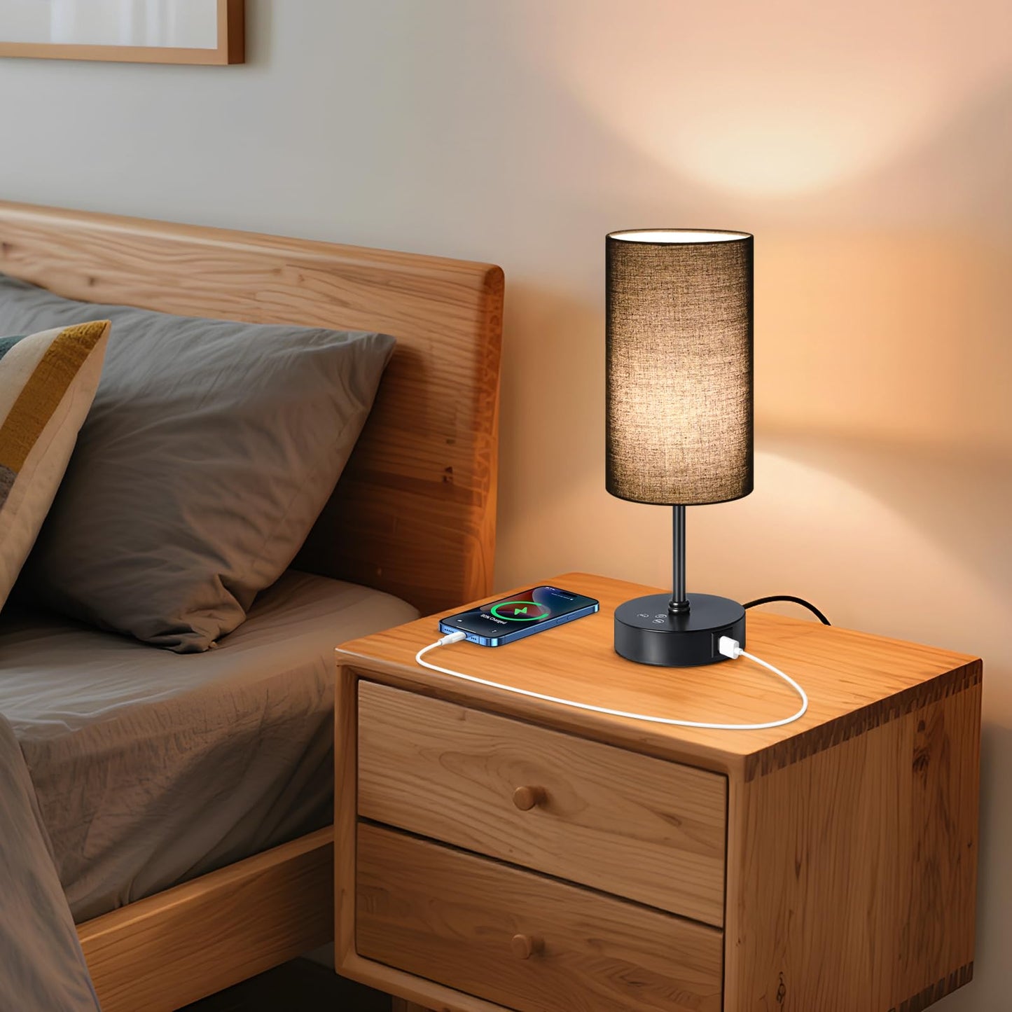 Unicozin Small Table Lamp, 3 CCT Color Changing, Stepless Dimmable, 14.5in, Black Shade