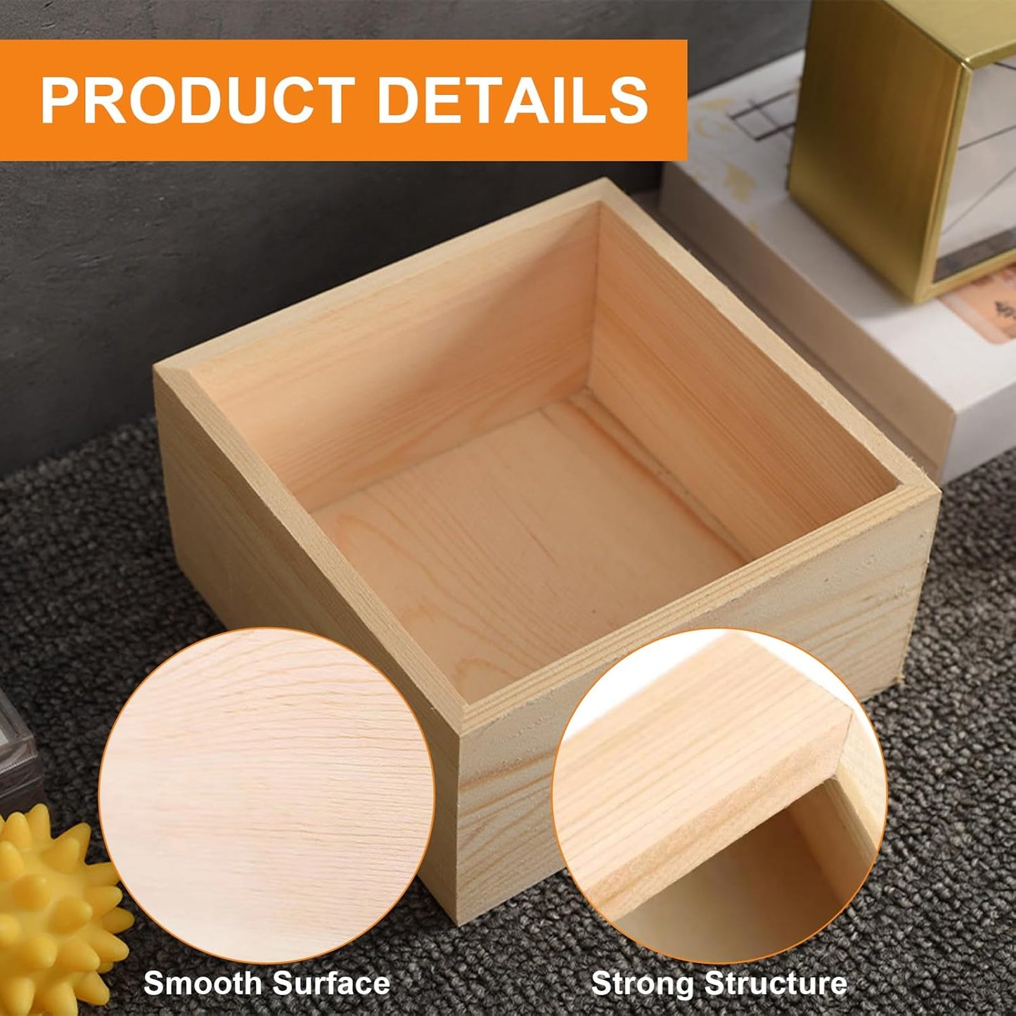 8 Pack Unfinished Wooden Box, 6 x 6 Inch Square Rustic Small Wooden Boxes for Crafts Organizer Container Box for DIY Craft Collectibles, Succulent Plant Pot, Drawer, Home Desktop Decor