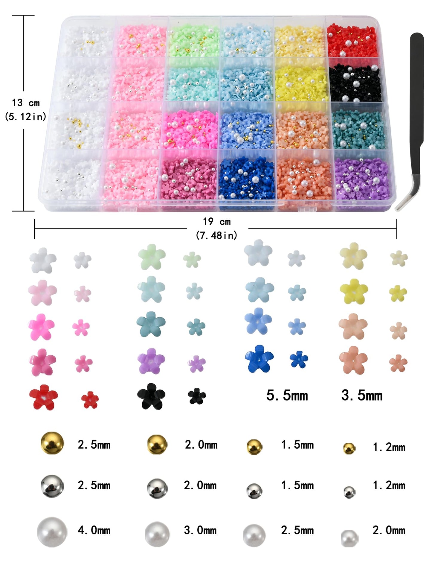 OPMADM 10000Pcs Flower Nail Charms Spring 3D Flowers for Nails with Caviar Beads and Flatback Pearls Cute Resin Nail Art Charms