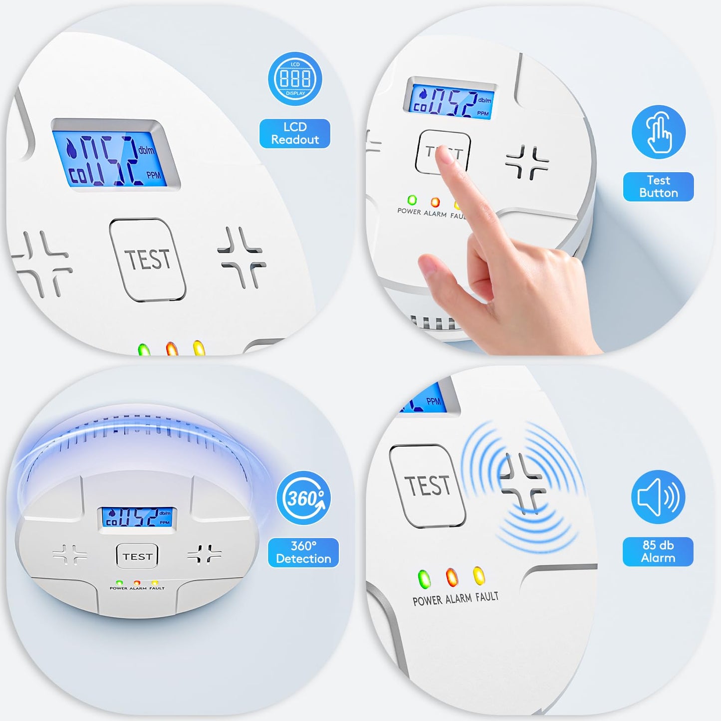 5 Packs,Smoke Detector Carbon Monoxide Detector Combo,2-in-1 Detection,85 dB Alarm,LED Indication,LCD Digital Displays,Battery Operated,(Includes 3 x 1.5V AA Batteries),Easy to Install,Portable Use