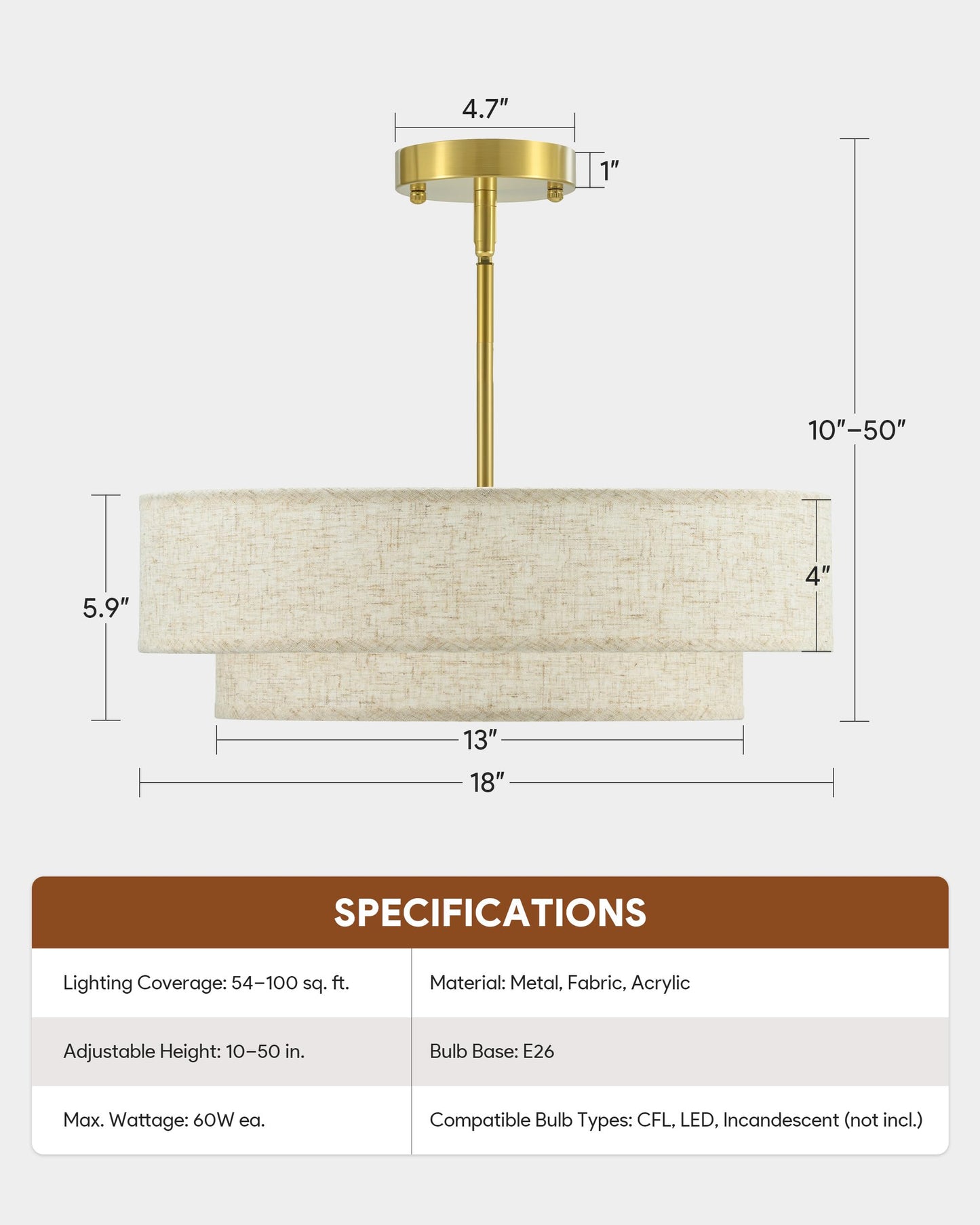 Vonluce 18 Modern Drum Chandelier, 4-Light Pendant Light Fixture, Gold Fabric Shade, Model Hcf1018Gd For Dining Room, Bedroom, Living Room