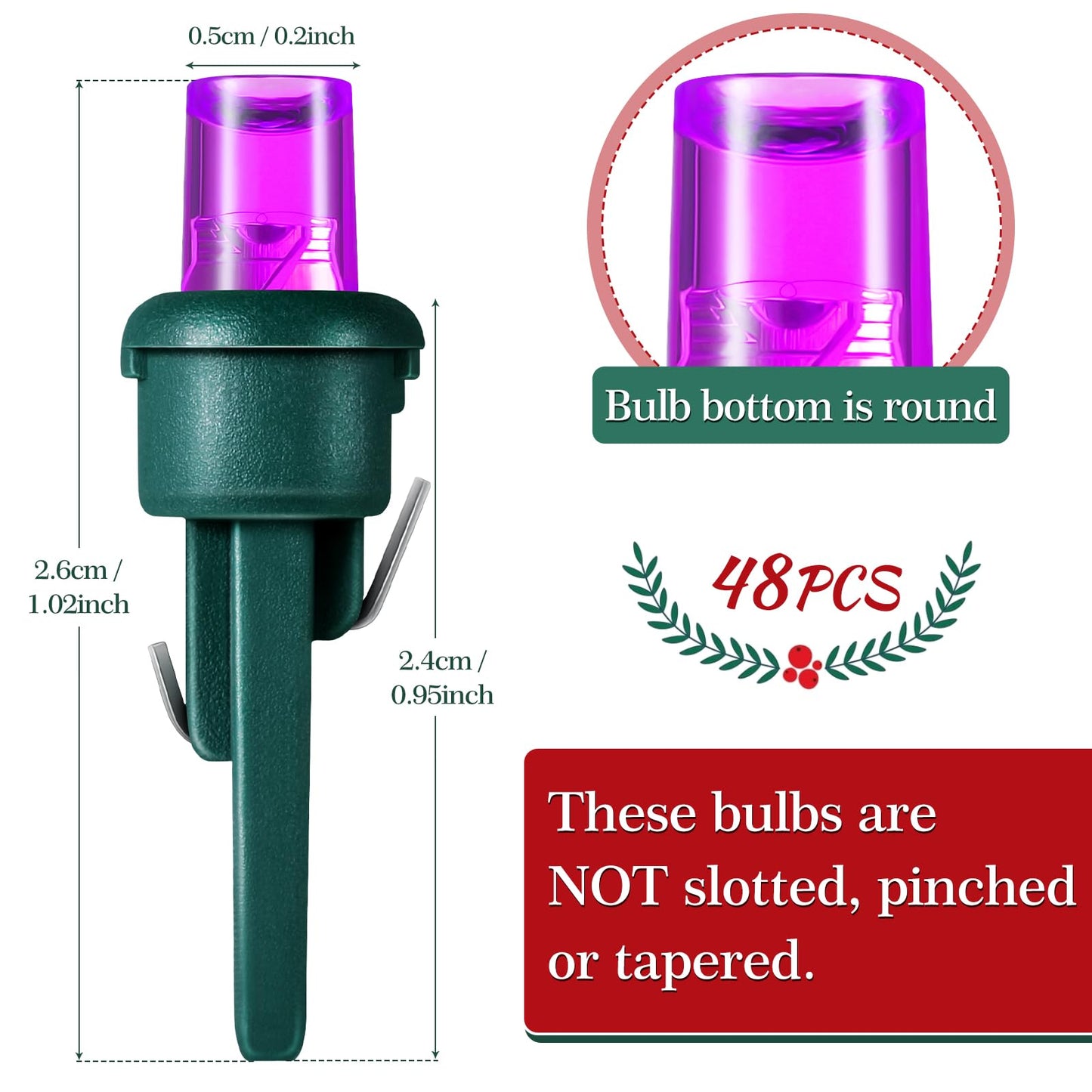 Honoson 48 Count 5 Mm Christmas Led Replacement Bulbs Bulk Wide Angle Christmas Led Light Bulbs Xmas String Replacement Festival Light Decoration (Green Base With Bright Colors Bulb)