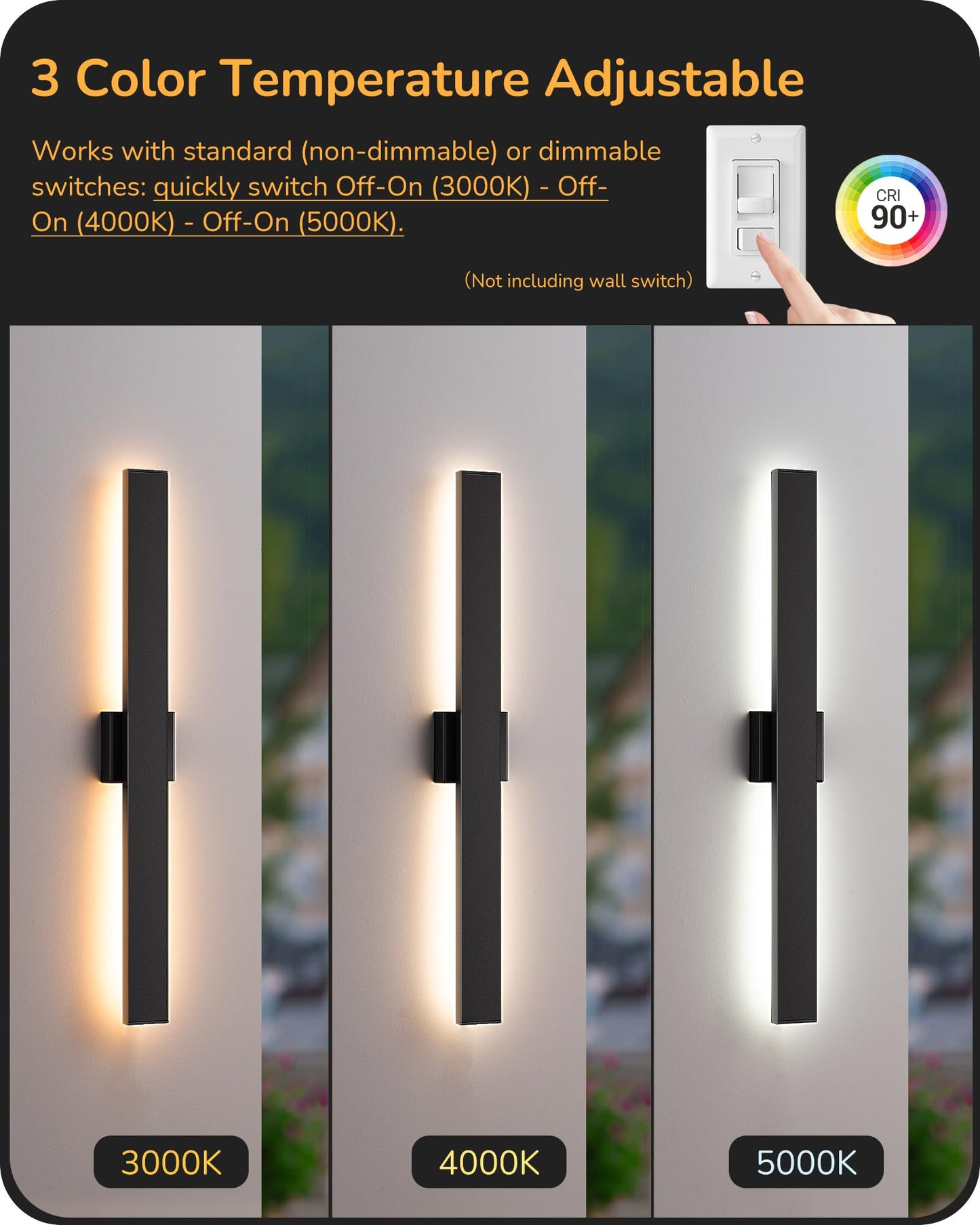 Edishine 31In Led Outdoor Wall Lights  3Cct & 10%-100% Dimmable  Ip65 Waterproof  Modern Exterior Lighting Fixtures  Long Exterior Wall Lights For Garage  Front Door  2 Pack  Black