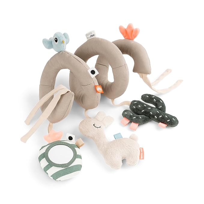 Done by Deer Lalee Sand Activity Spiral Baby Toy - Sensory Cactus, Mirror, and Crinkle Sound for Cots, Car Seats, Strollers, and Prams - Perfect Travel Companion