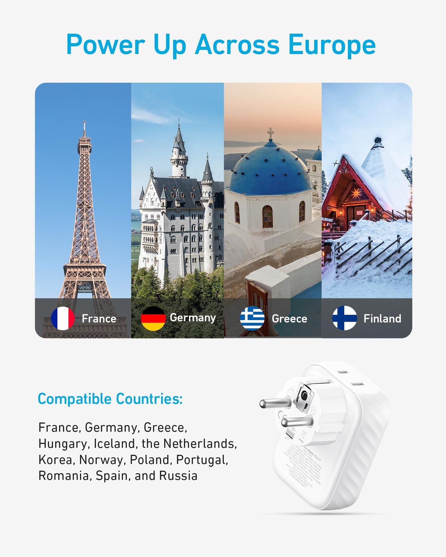 Anker European Travel Plug Adapter, 15W USB-C & 2 AC Outlets, Fits Type E/F Sockets, Compact for iPhone, iPad & More (Not Compatible with Type L/G Sockets)