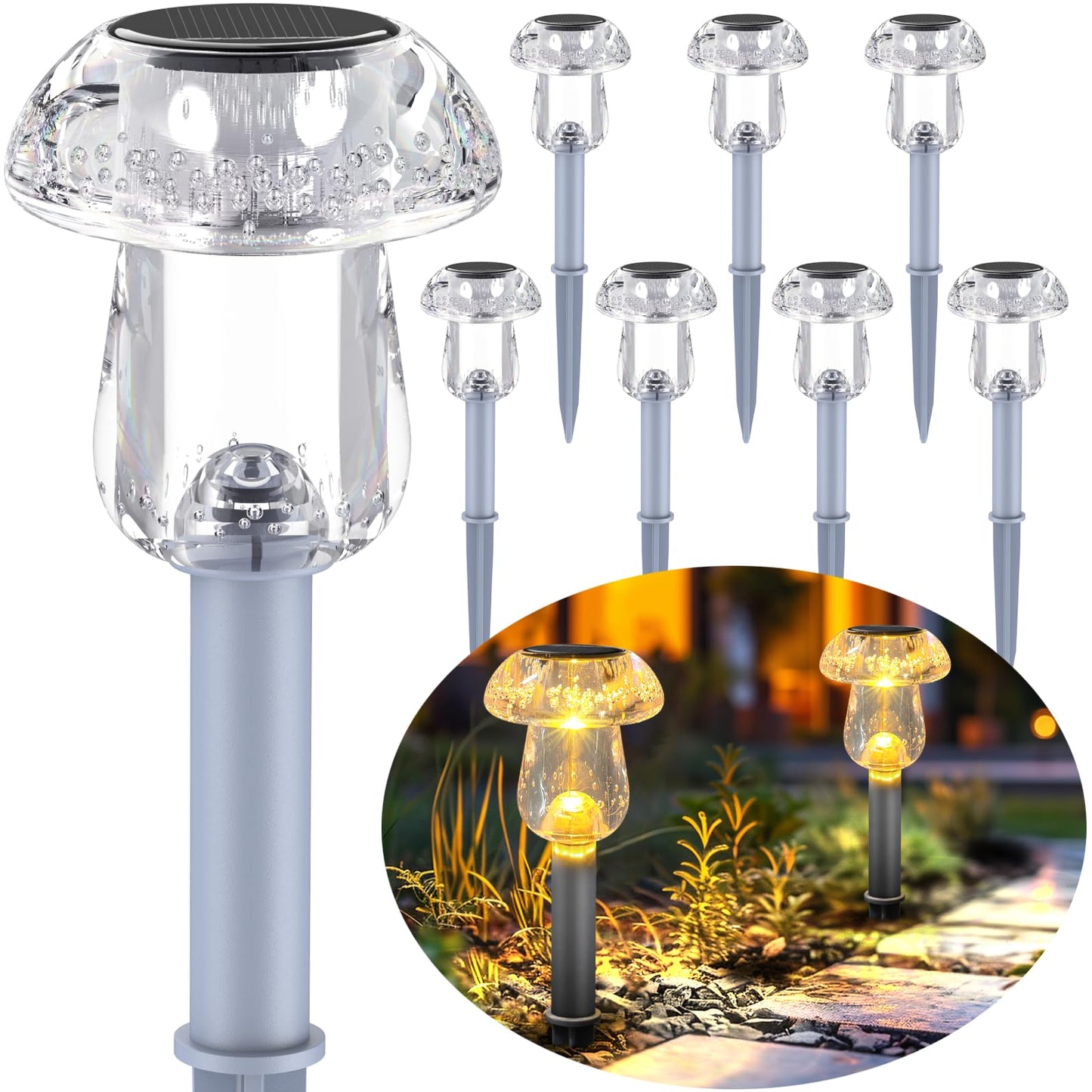 Benany Solar Lights Outdoor, 16 Pack Mushroom Lights Outside Waterproof, Solar Powered LED Lighting for Garden, Yard, Landscape, Path, Pathway, Lawn, Walkway, Driveway, Backyard Decor (Warm White)