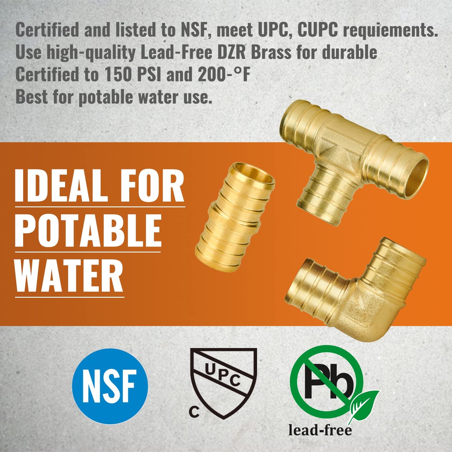 SUNGATOR 15-Pack 3/4 Inch PEX Fittings, 5 Each Elbow Tee Coupling, No Lead Brass Pex Fittings 3/4 Inch Assortment, UPC, NSF Certified