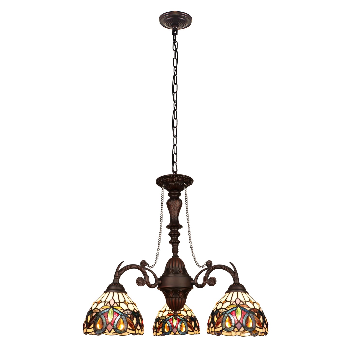 Chloe Lighting Mini Chandelier, 3-Light, Victorian Style, Dark Bronze Finish, 24in Wide, Glass, Multicolor, Model CH3T353BV24-DC3