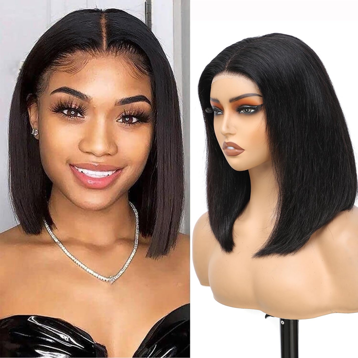 Wear and Go Glueless Bob Wig Human Hair Pre Plucked Pre Cut 5x5 Lace Closure Bob Wigs for Black Women 250% Density Wigs Human Ha