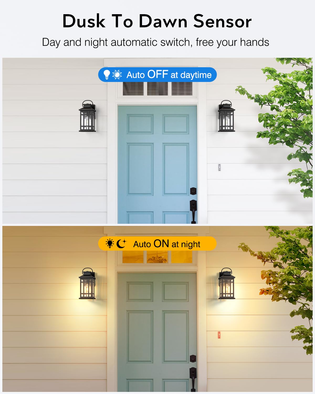 Opaxis Exterior Lighting Fixtures  Black Porch Lights Outdoor With Gold Trim  Dusk To Dawn Porch Light With Seeded Glass  Aluminum Anti-Rust Waterproof Outdoor Wall Lantern For Houae  Garage  Doorway
