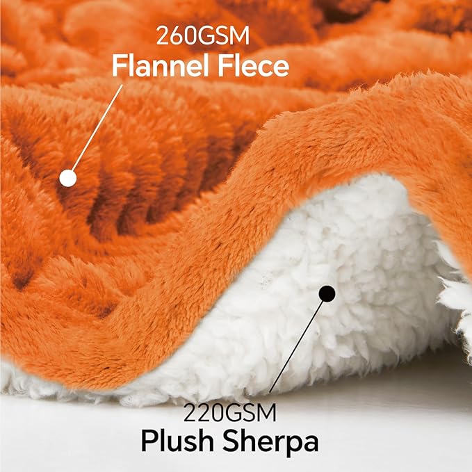 INFIIXSO Sherpa Fleece King Size Blanket - Super Soft & Warm Striped Fleece, Cozy Plush Fluffy Large Bed Blanket All Season Use (Burnt Orange, 104x90 Inches)