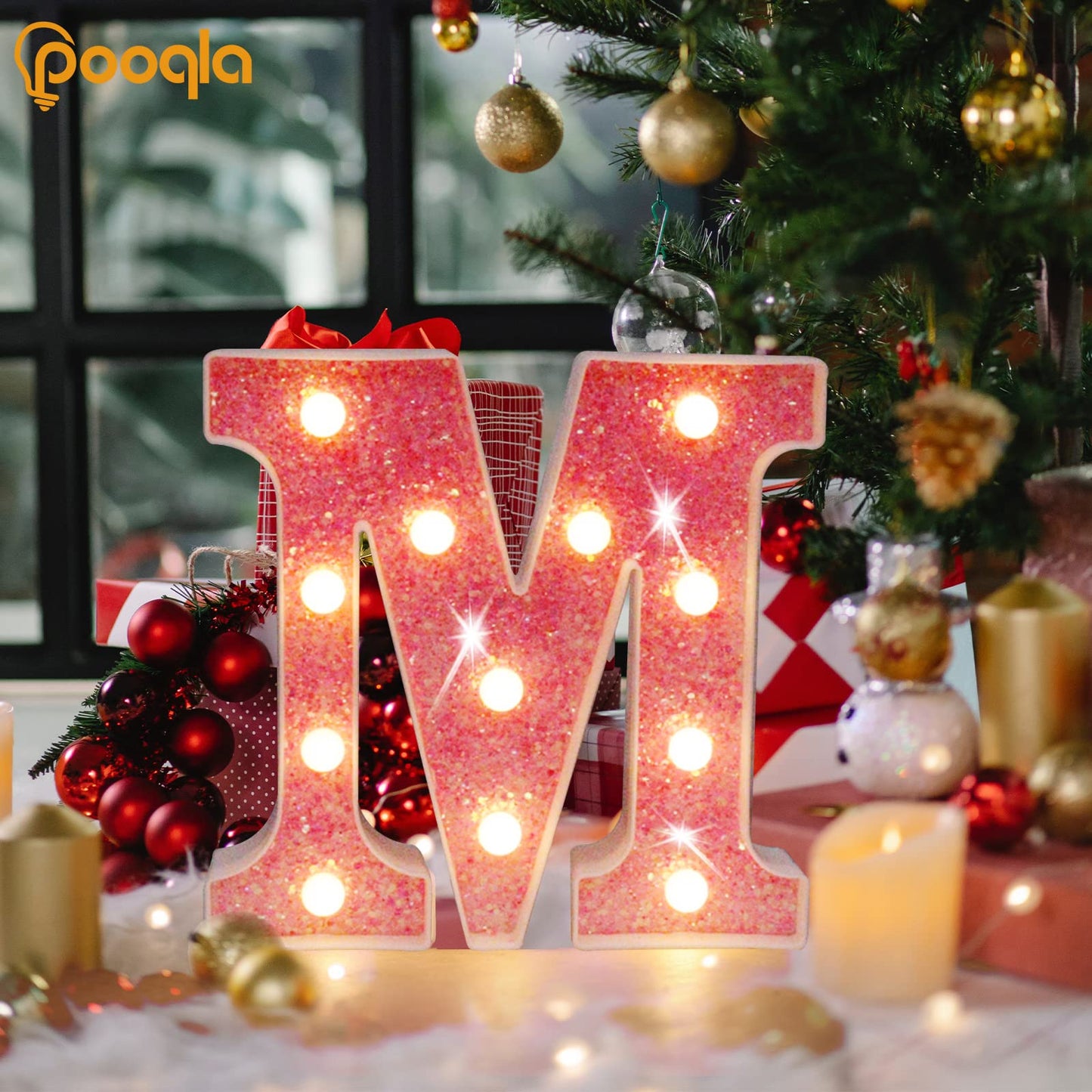 Pooqla Led Marquee Letter Lights - Sequin Pink Alphabet Sign For Parties, Weddings, And Home Decor - Battery Powered Night Light