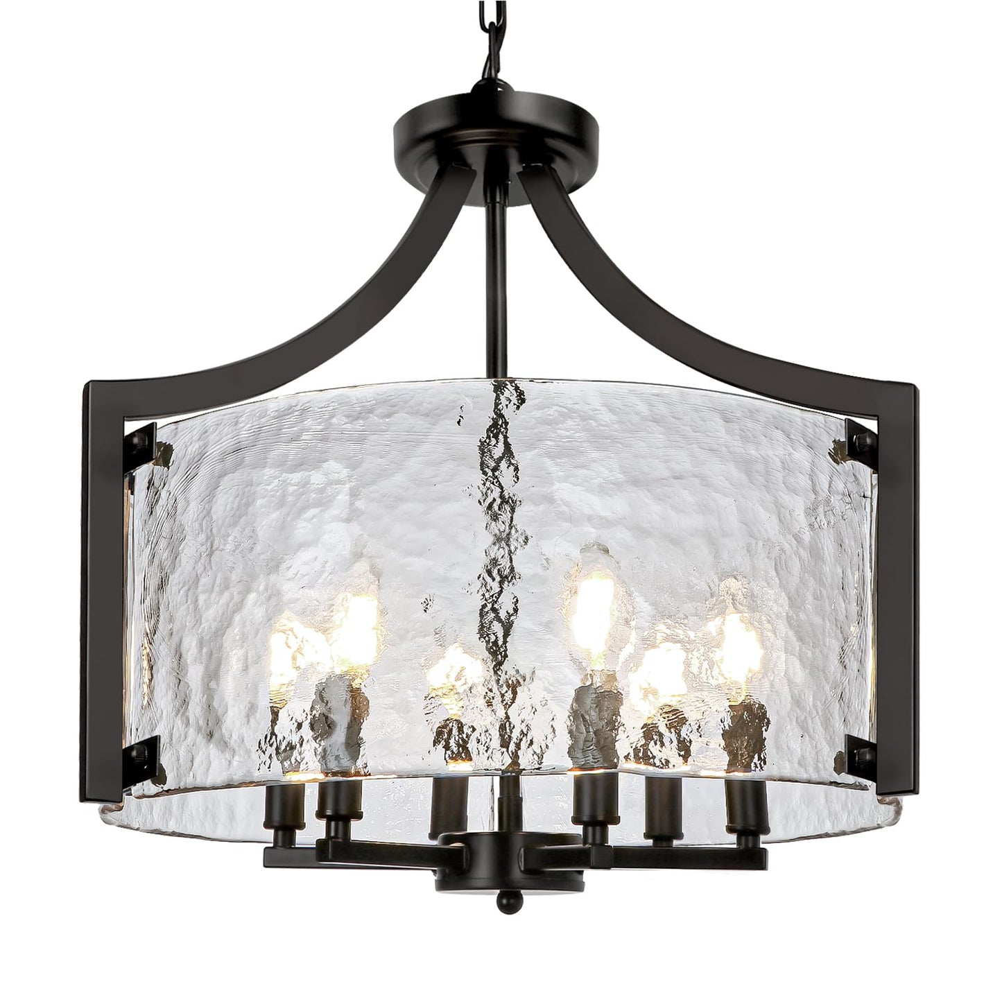 Wbindx 6-Light Glass Chandelier For Dining Room  19.3 Modern Black Foyer Chandelier Convertible Semi Flush Mount Ceiling Light  Farmhouse Pendant Lighting For Entryway Foyer Bedroom Kitchen
