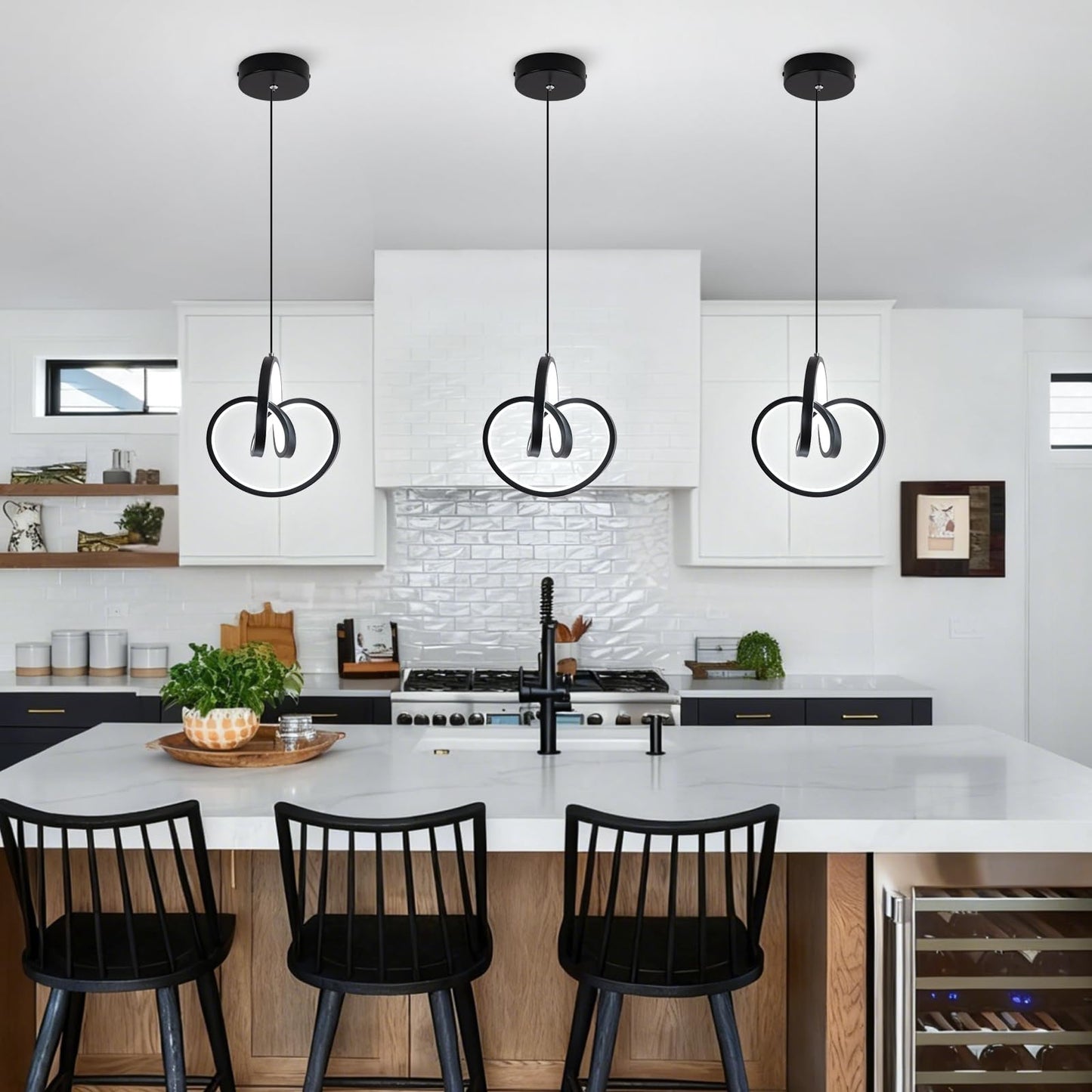 Sovinzert Modern Led Pendant Light Fixtures 6000K Pendant Lights Kitchen Island Lighting Adjustable Height Black Hanging Lamp For Dining Room Bedroom Living Room (1 Pack)